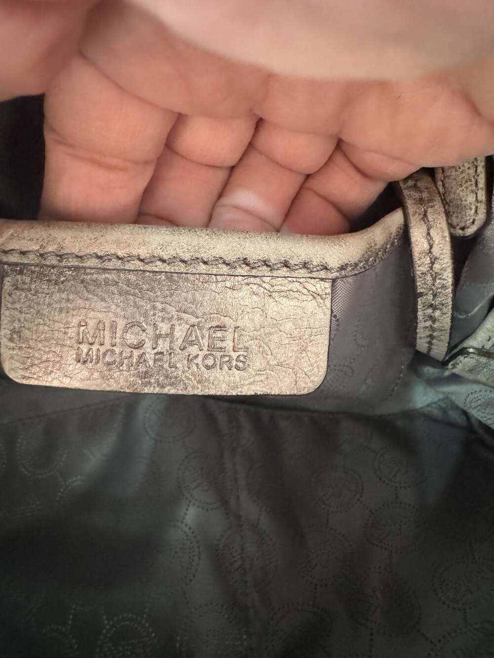 Michael Kors Large Braided Grommet Silver Metallic Leather Shoulder Bag - Picture 2 of 8